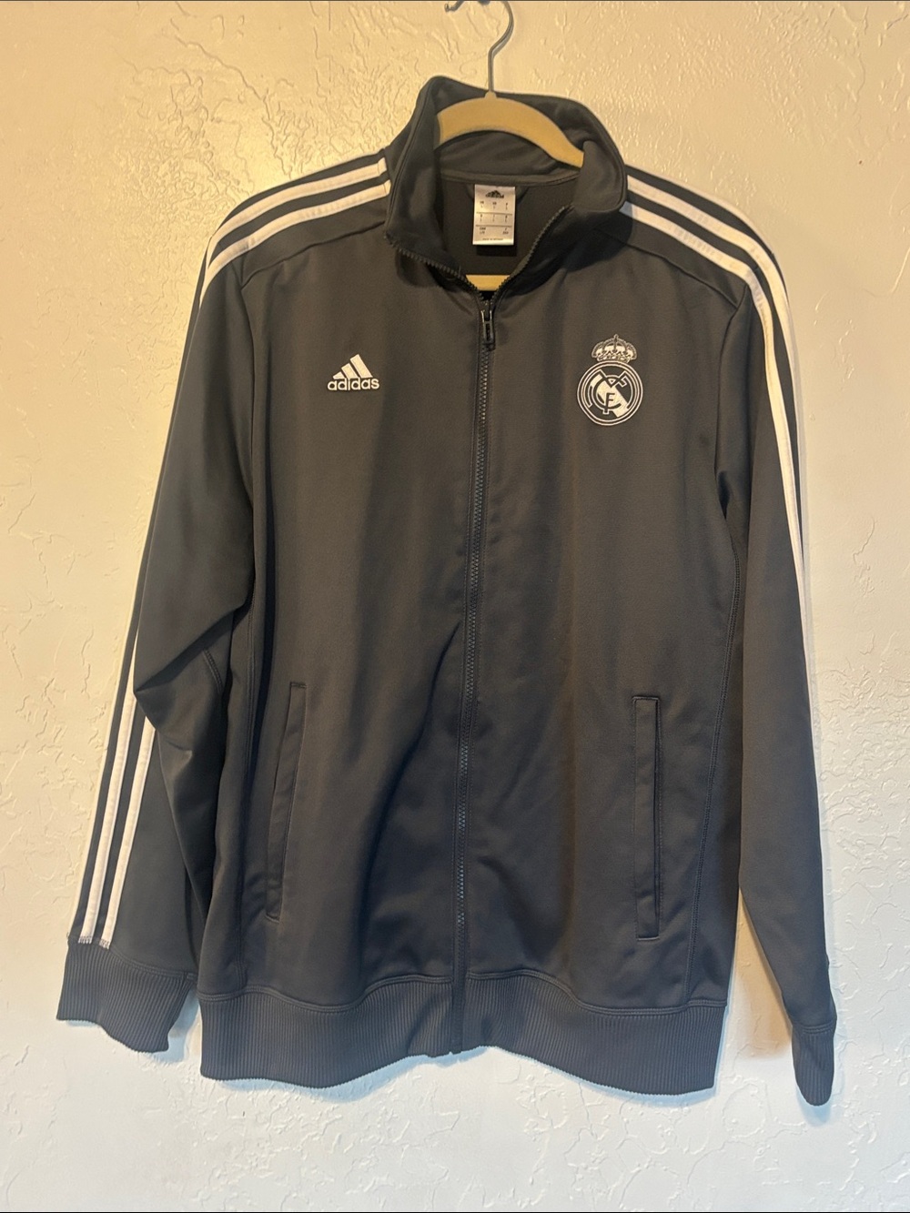 adidas Men's Black Track Jacket with White Stripes